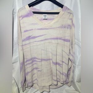 PINK Victoria's Secret Cream and Purple V-Neck Top